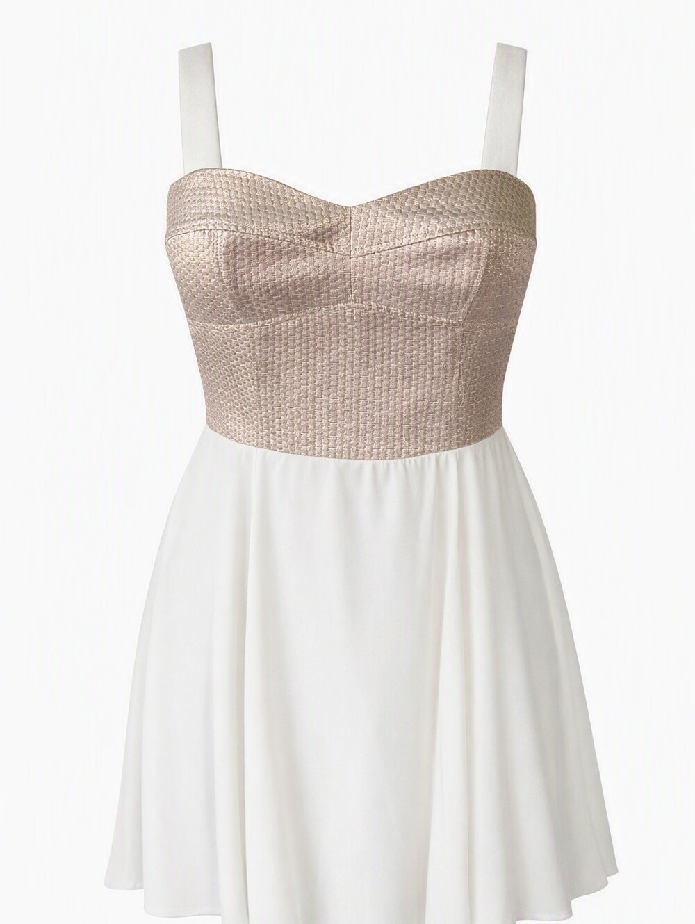 Express Strapless Ivory Dress with Textured Metallic Bodice